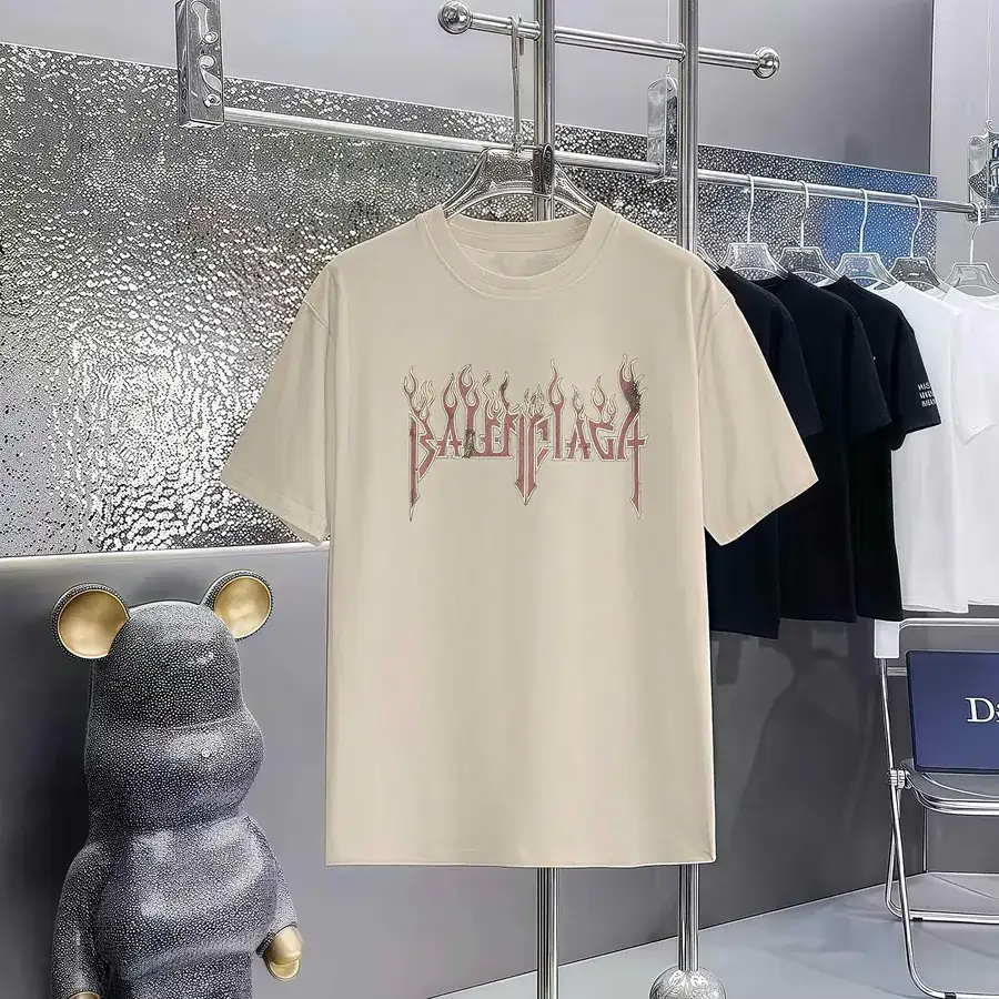 Balenciaga Paris Print Round Neck Short Sleeve T Shirt