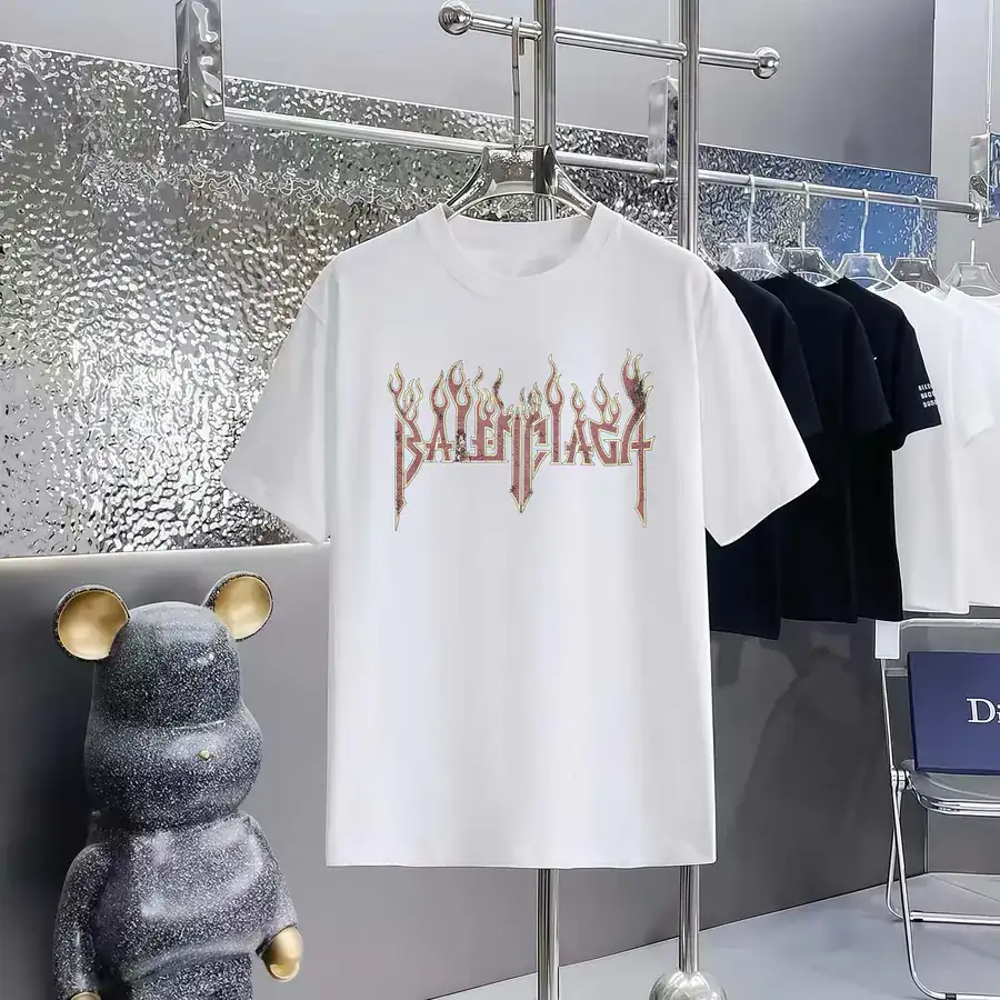 Balenciaga Paris Print Round Neck Short Sleeve T Shirt