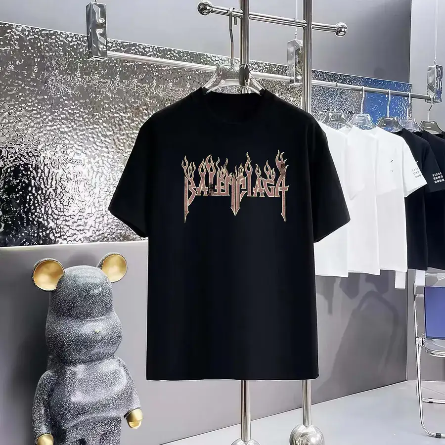 Balenciaga Parisian Print Round Neck Short Sleeve T Shirt