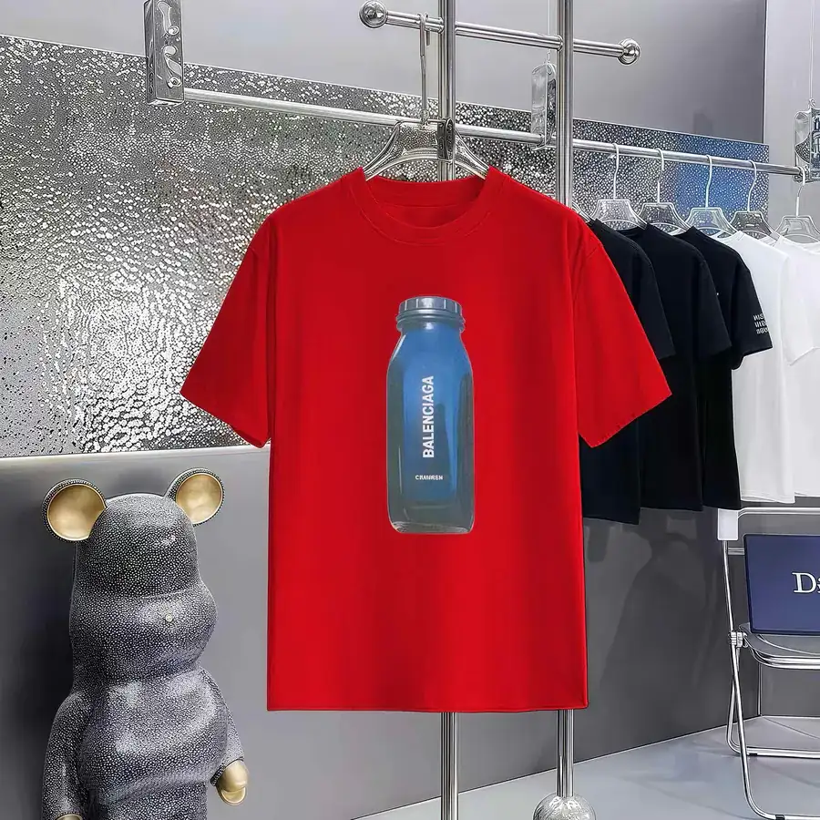Balenciaga Parisian Print Round Neck Short Sleeve T Shirt