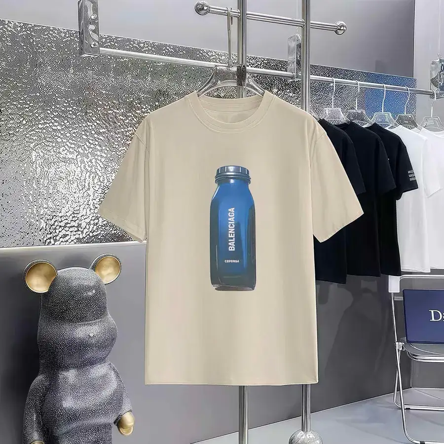 Balenciaga Parisian Print Round Neck Short Sleeve T Shirt