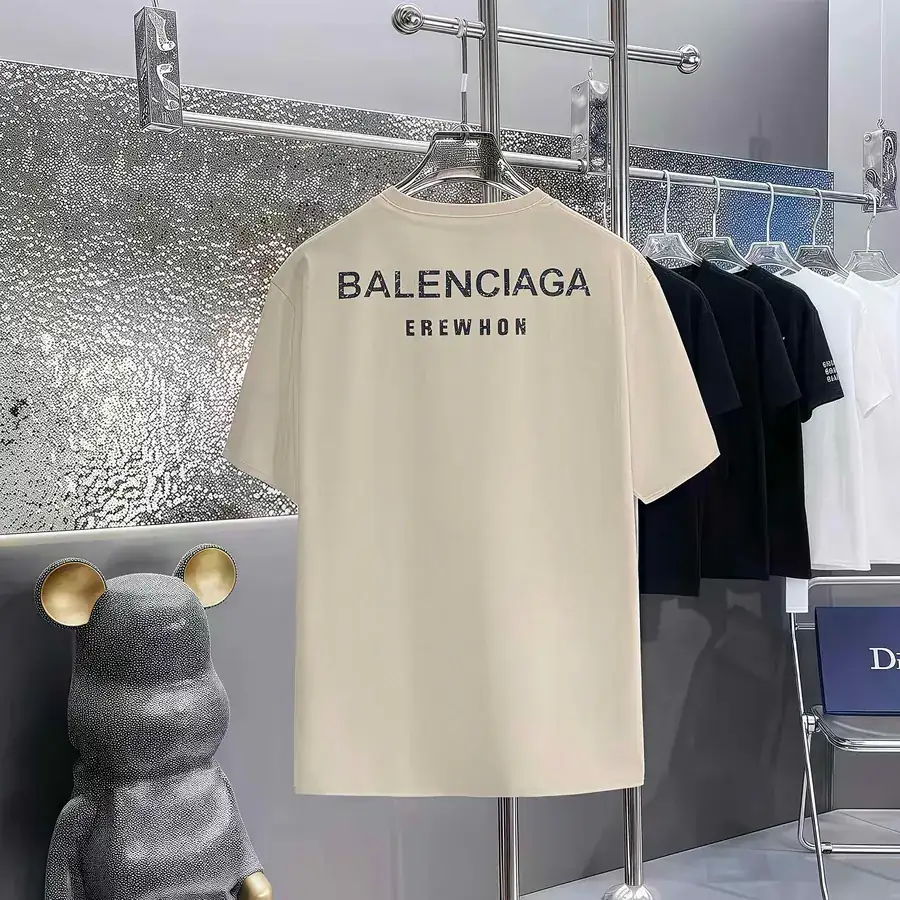 Balenciaga Parisian Print Round Neck Short Sleeve T Shirt