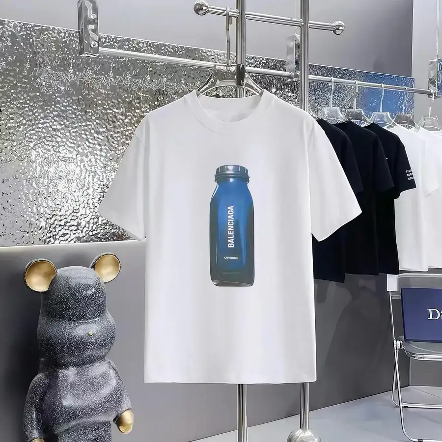 Balenciaga Paris Print Round Neck Short Sleeve T Shirt