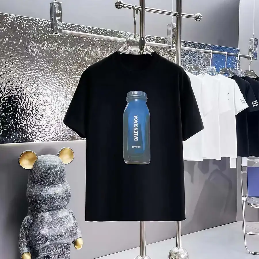 Balenciaga Parisian Print Round Neck Short Sleeve T Shirt