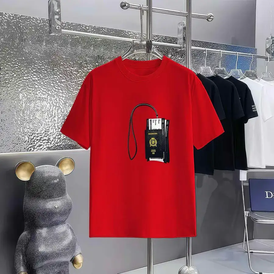 Balenciaga Parisian Print Round Neck Short Sleeve T Shirt