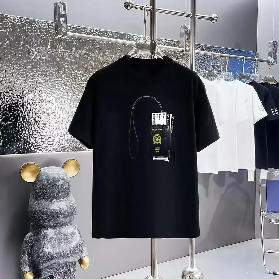 Balenciaga Parisian Print Round Neck Short Sleeve T Shirt