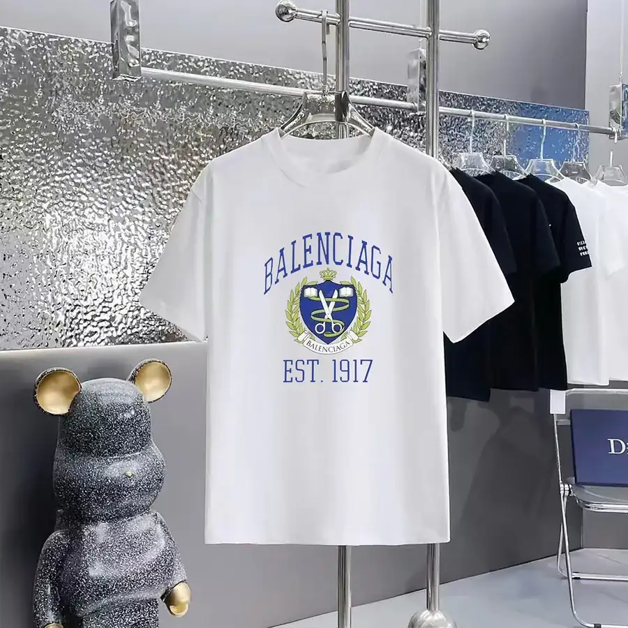 Balenciaga Parisian Print Round Neck Short Sleeve T Shirt