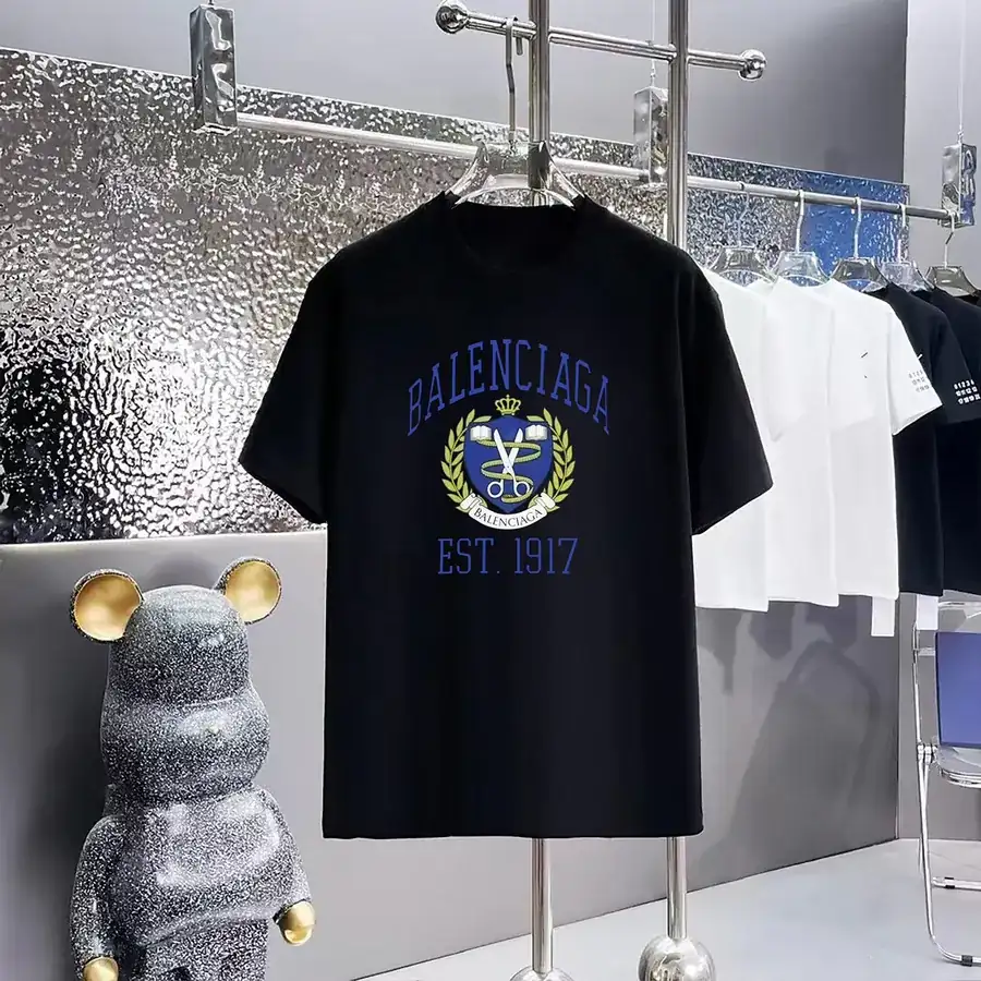 Balenciaga Parisian Print Round Neck Short Sleeve T Shirt