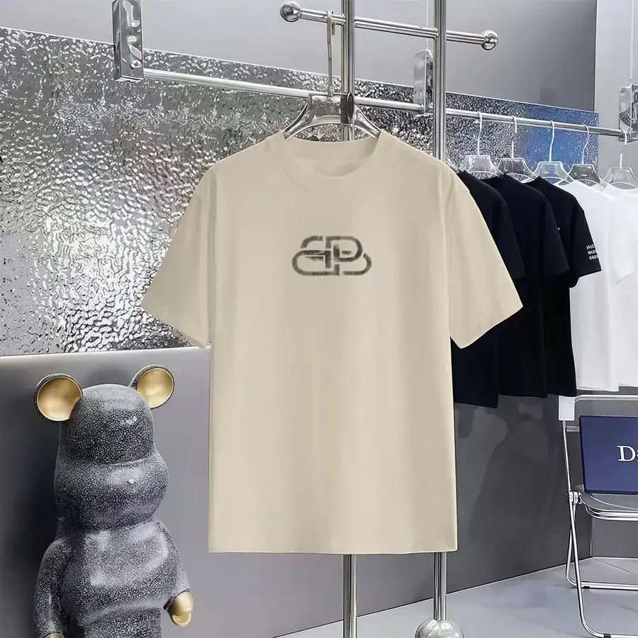 Balenciaga Parisian Print Round Neck Short Sleeve T Shirt