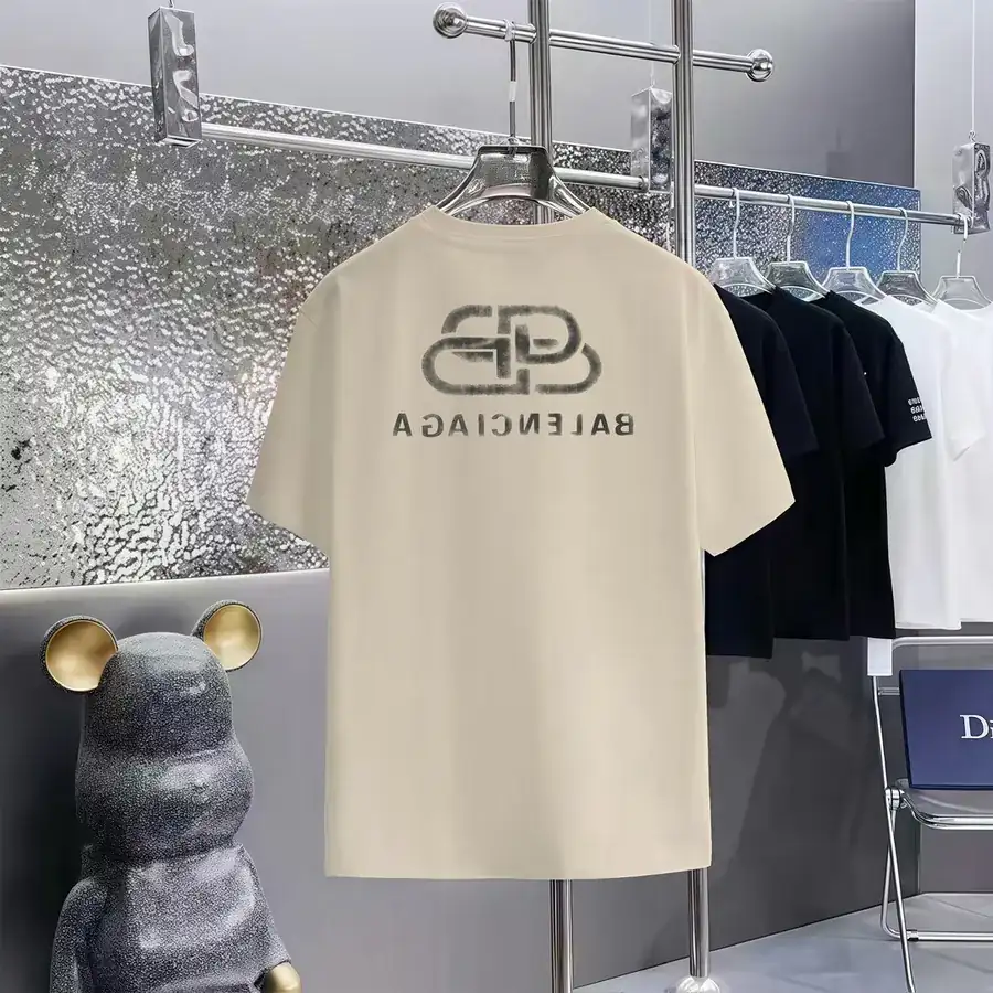 Balenciaga Parisian Print Round Neck Short Sleeve T Shirt