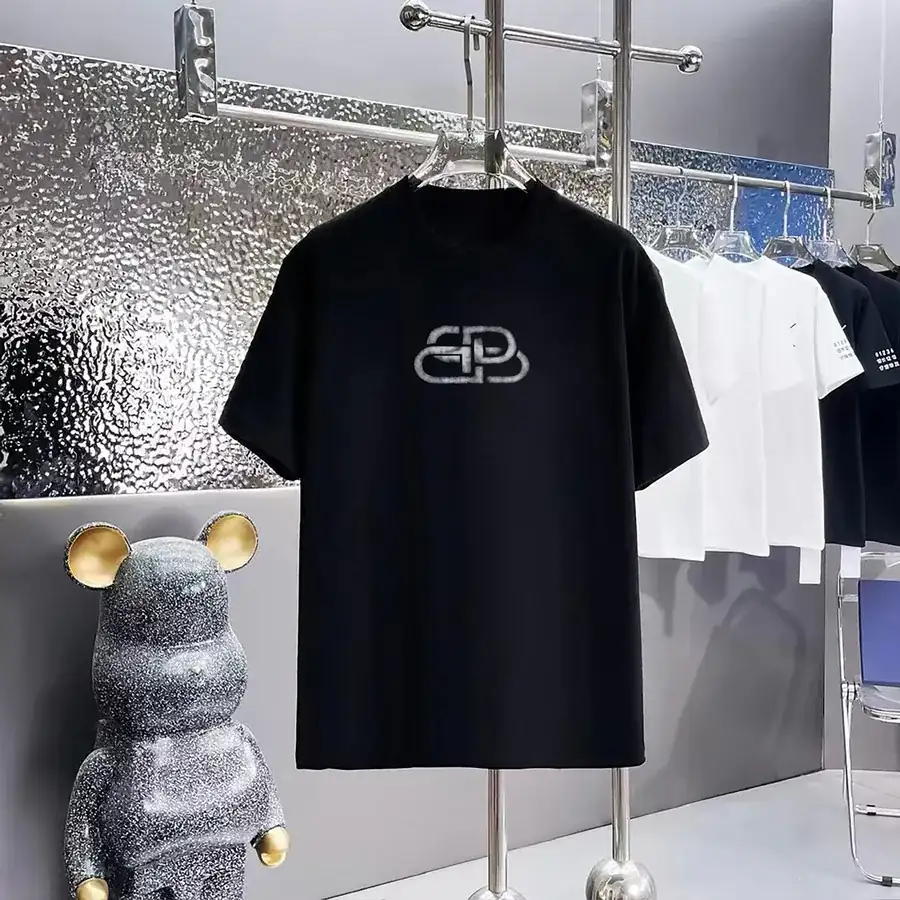 Balenciaga Parisian Print Round Neck Short Sleeve T Shirt
