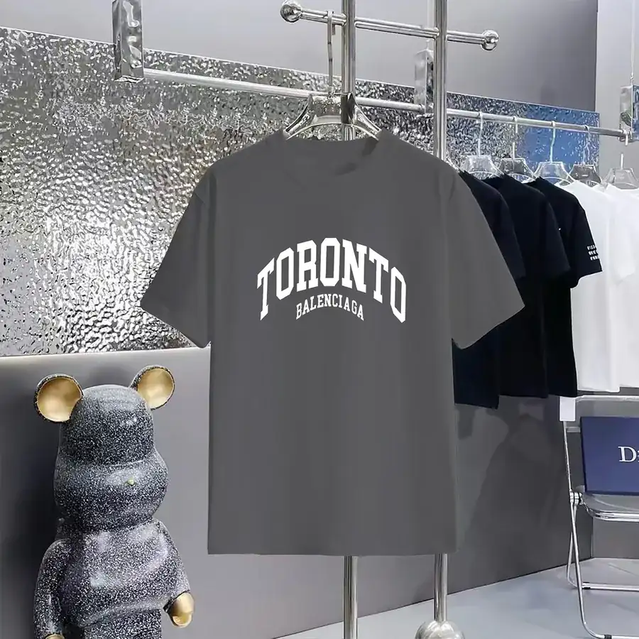 Balenciaga Parisian Print Round Neck Short Sleeve T Shirt