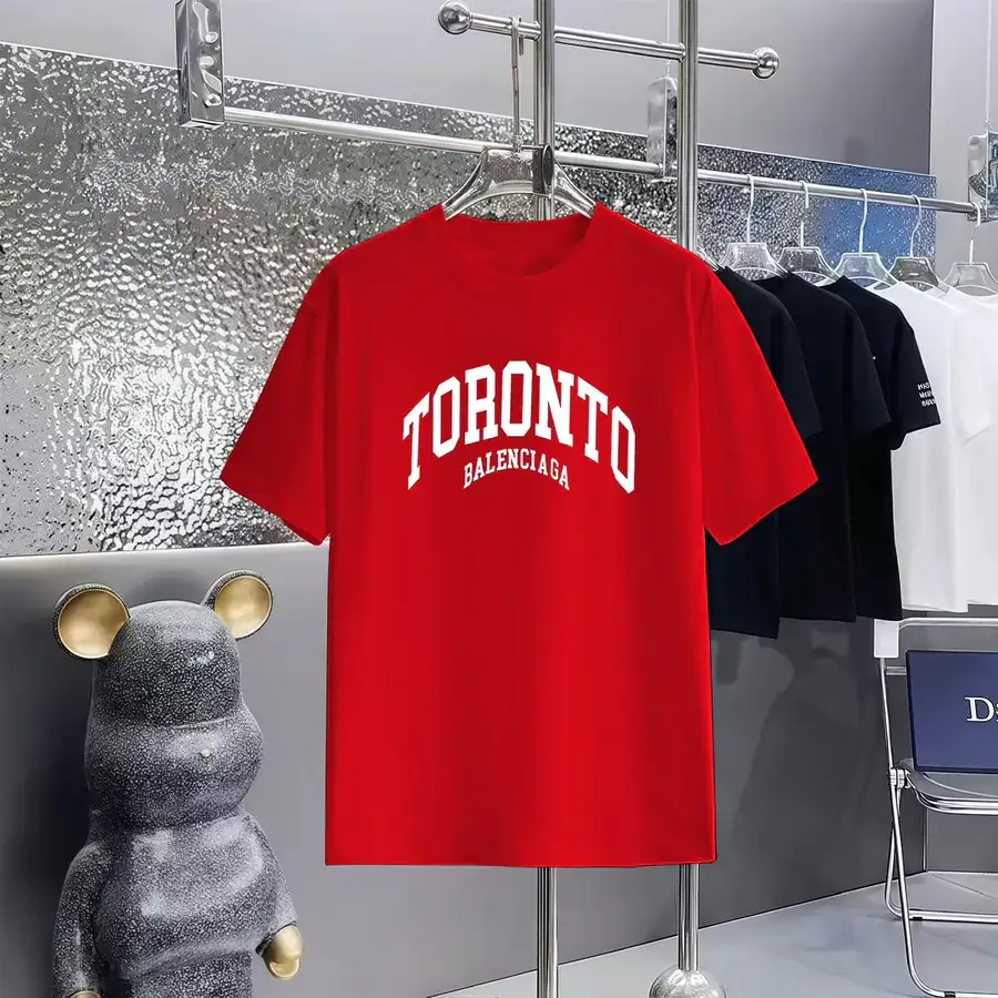 Balenciaga Parisian Print Round Neck Short Sleeve T Shirt