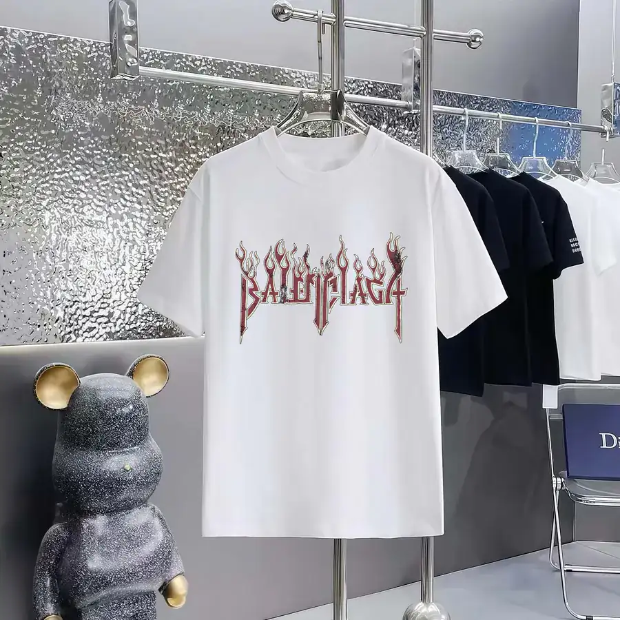 Balenciaga Parisian Print Round Neck Short Sleeve T Shirt