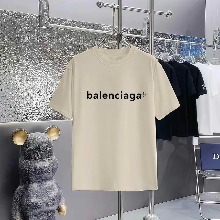 Balenciaga Parisian Print Round Neck Short Sleeve T Shirt