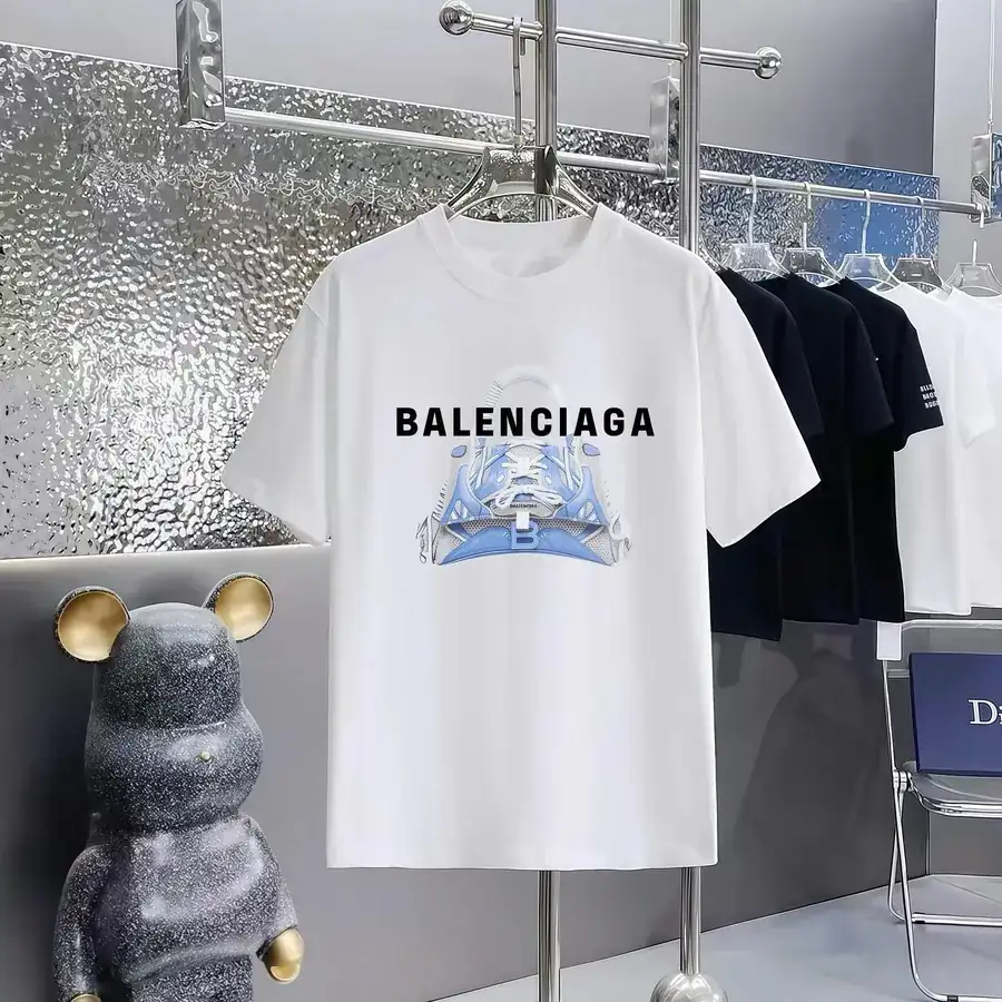Balenciaga Parisian Print Round Neck Short Sleeve T Shirt