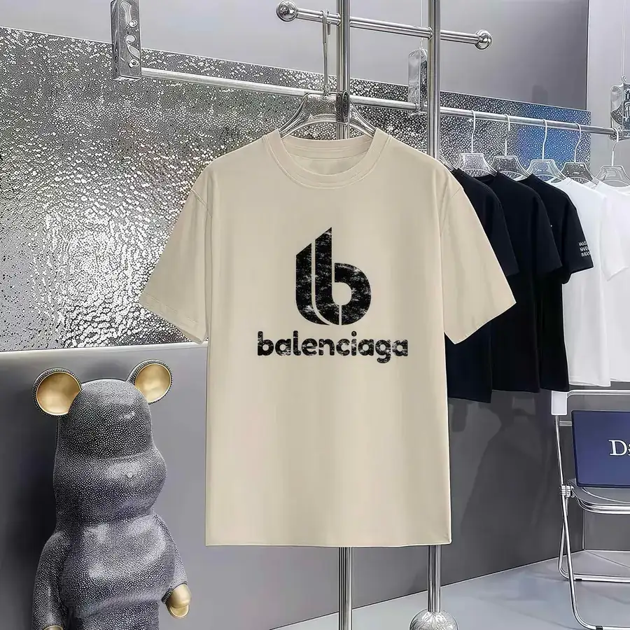 Balenciaga Print Round Neck Short Sleeve T Shirt