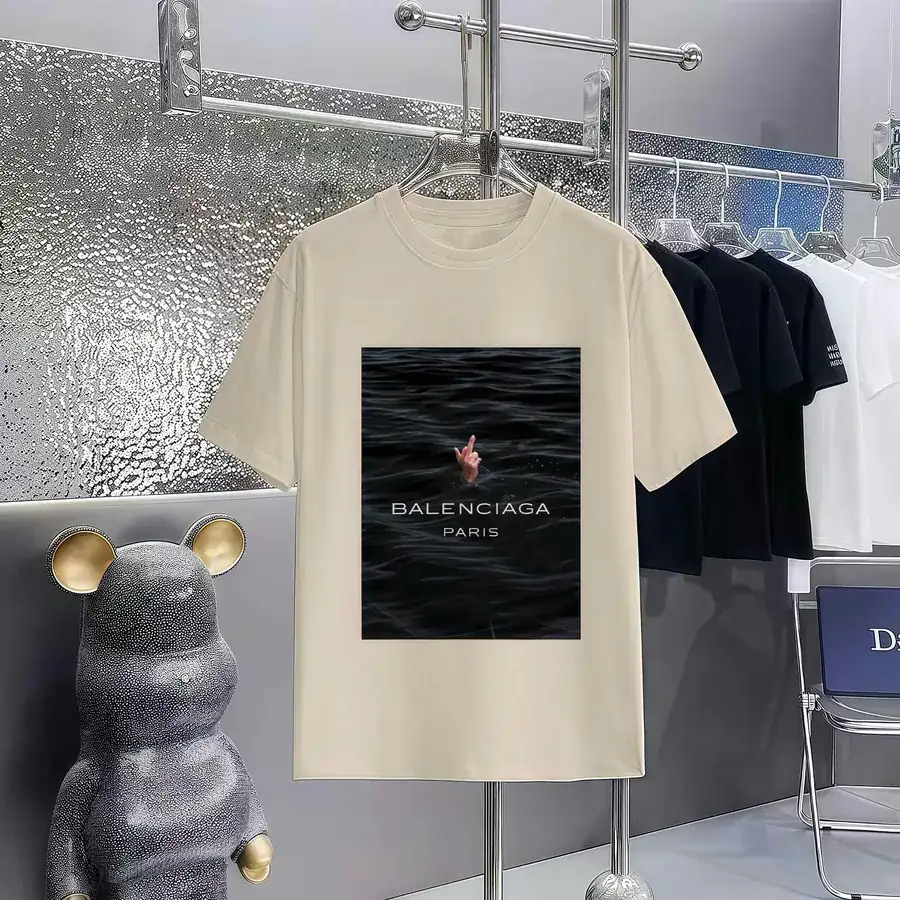 Balenciaga Printed Round Neck Short Sleeve T Shirt