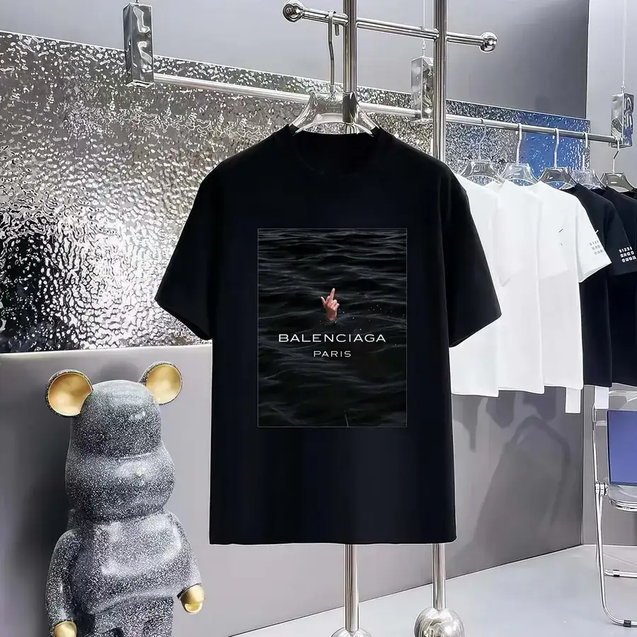 Balenciaga Printed Round Neck Short Sleeve T Shirt