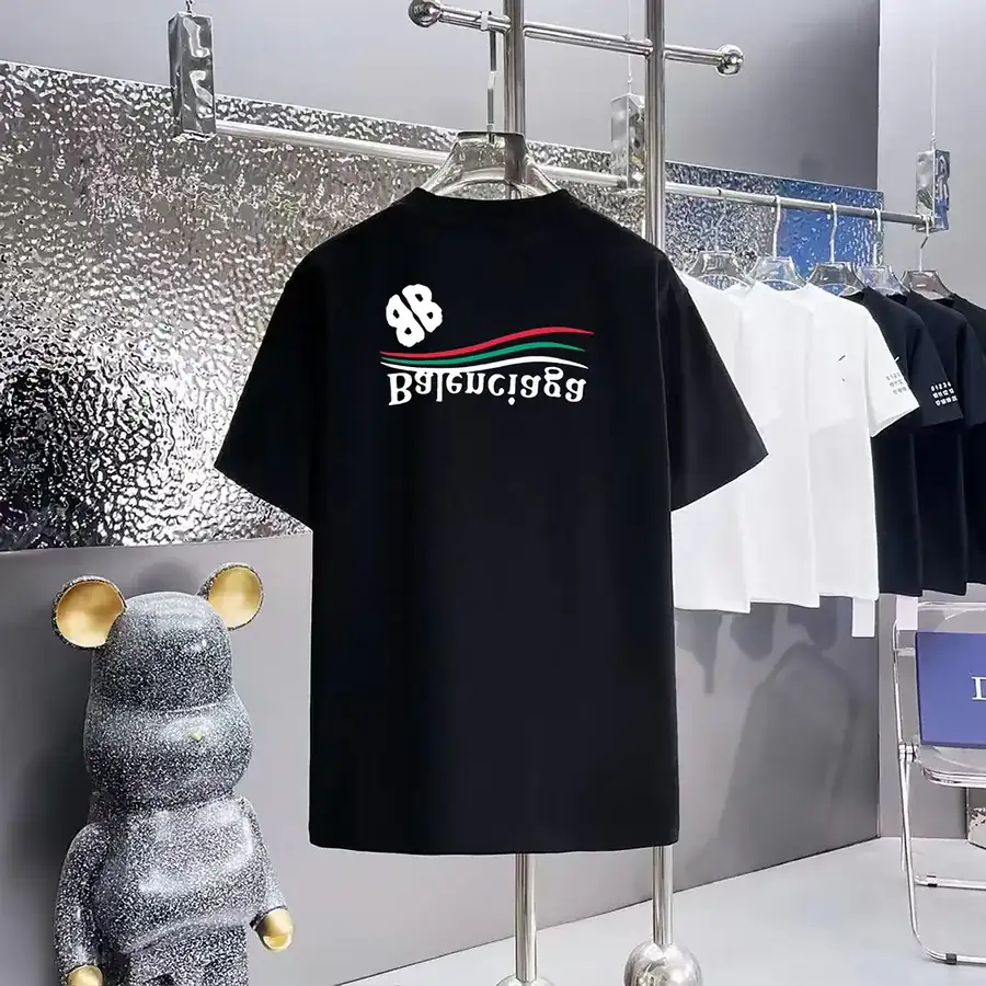 Balenciaga Parisian Print Round Neck Short Sleeve T Shirt