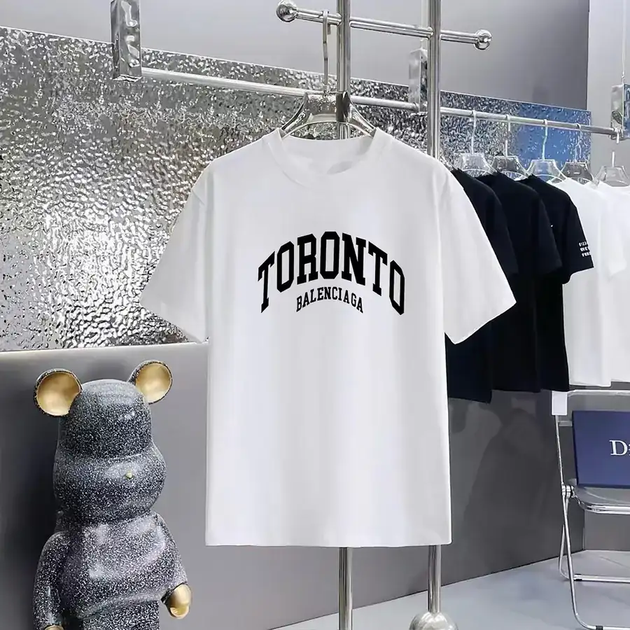 Balenciaga Parisian Print Round Neck Short Sleeve T Shirt