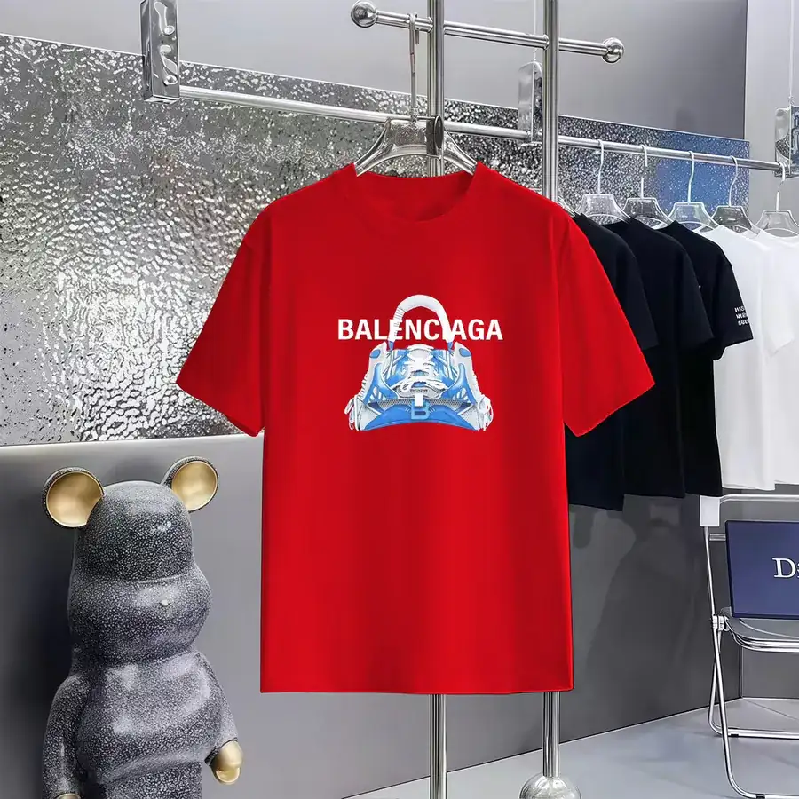 Balenciaga Parisian Print Round Neck Short Sleeve T Shirt