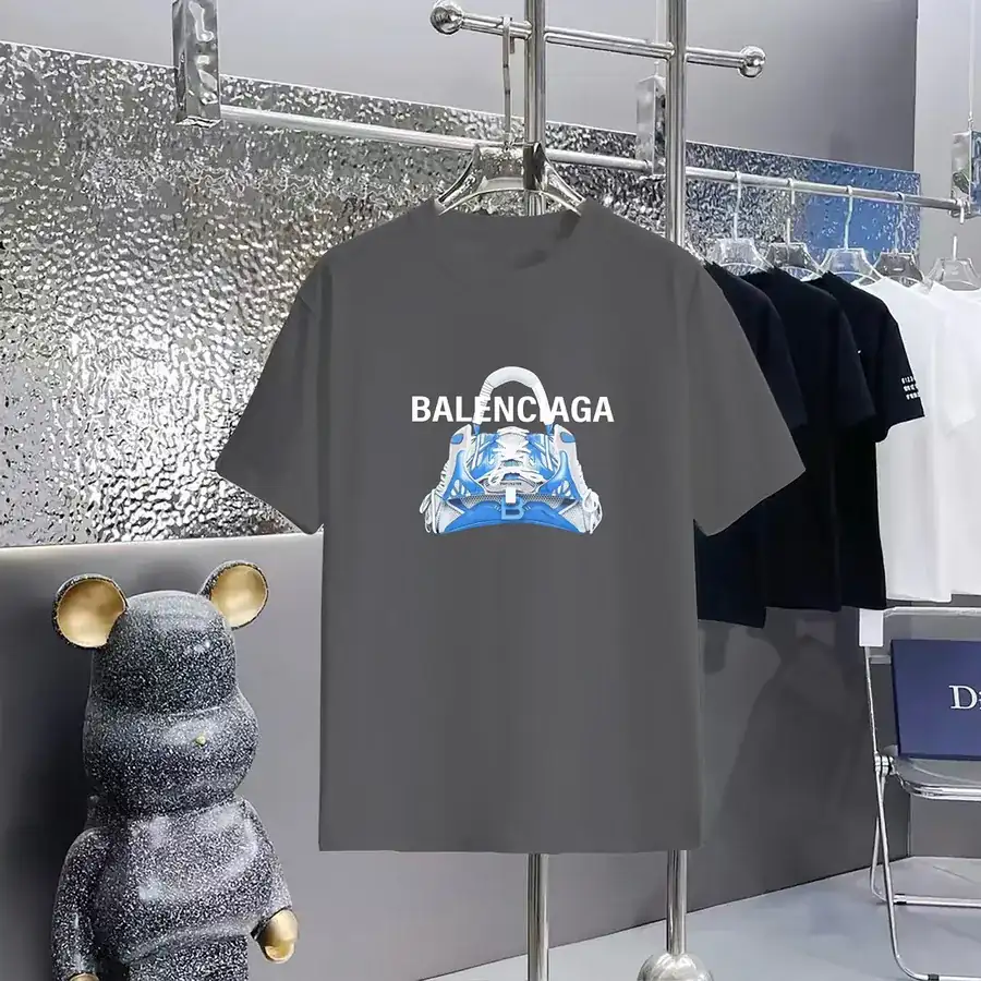 Balenciaga Parisian Print Round Neck Short Sleeve T Shirt