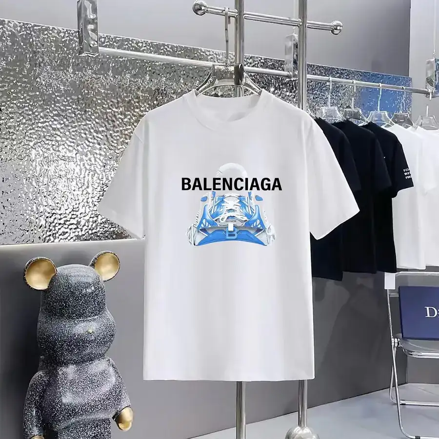 Balenciaga Parisian Print Round Neck Short Sleeve T Shirt