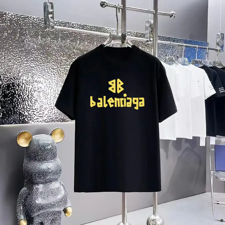 Balenciaga Parisian Print Round Neck Short Sleeve T Shirt
