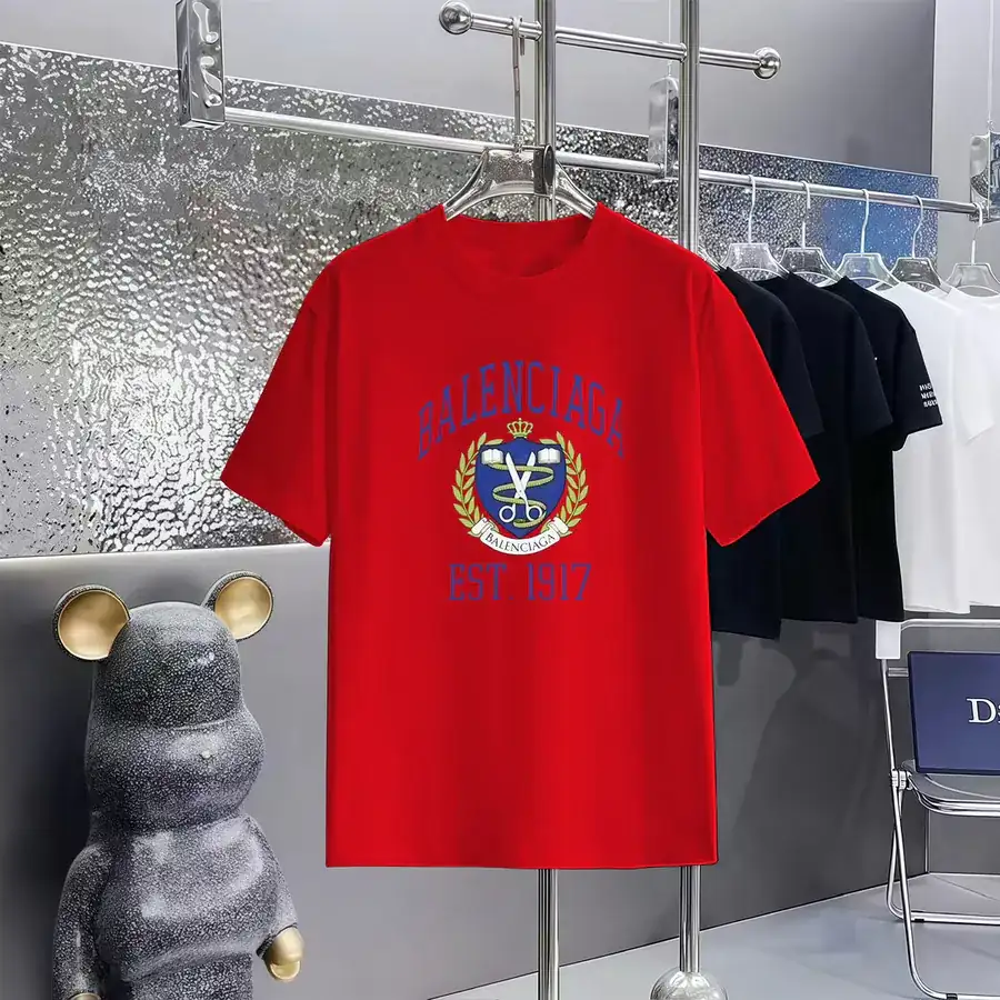 Balenciaga Parisian Print Round Neck Short Sleeve T Shirt