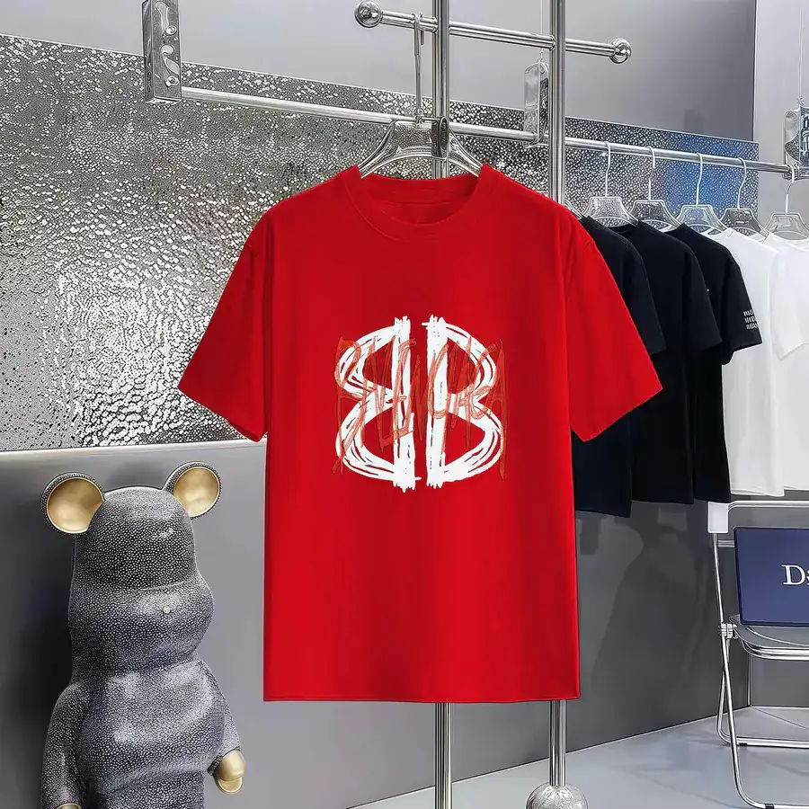 Balenciaga Print Round Neck Short Sleeve T Shirt