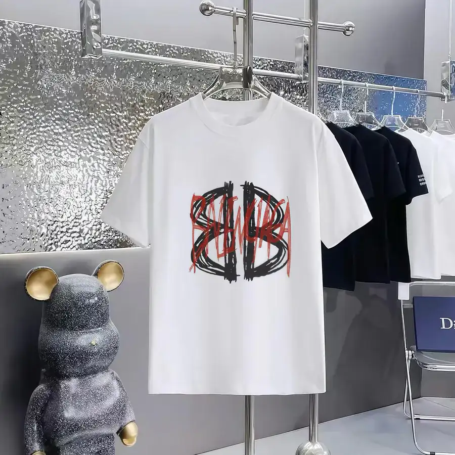 Balenciaga Print Round Neck Short Sleeve T Shirt