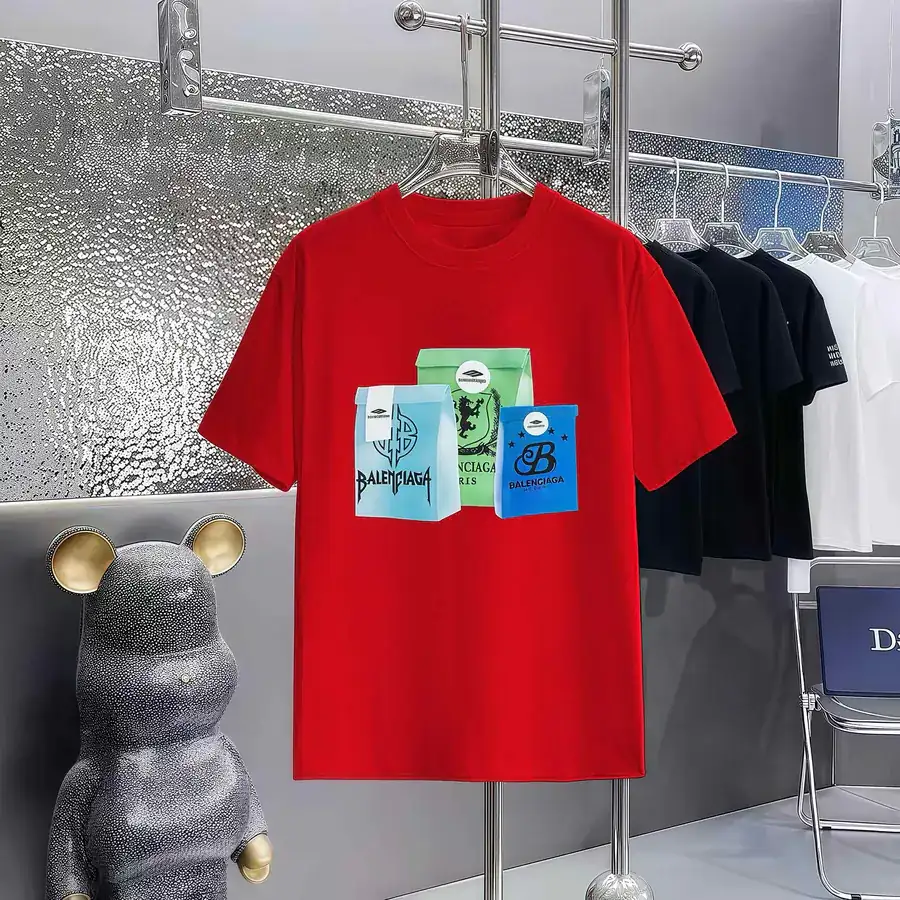 Balenciaga Paris Print Round Neck Short Sleeve T Shirt