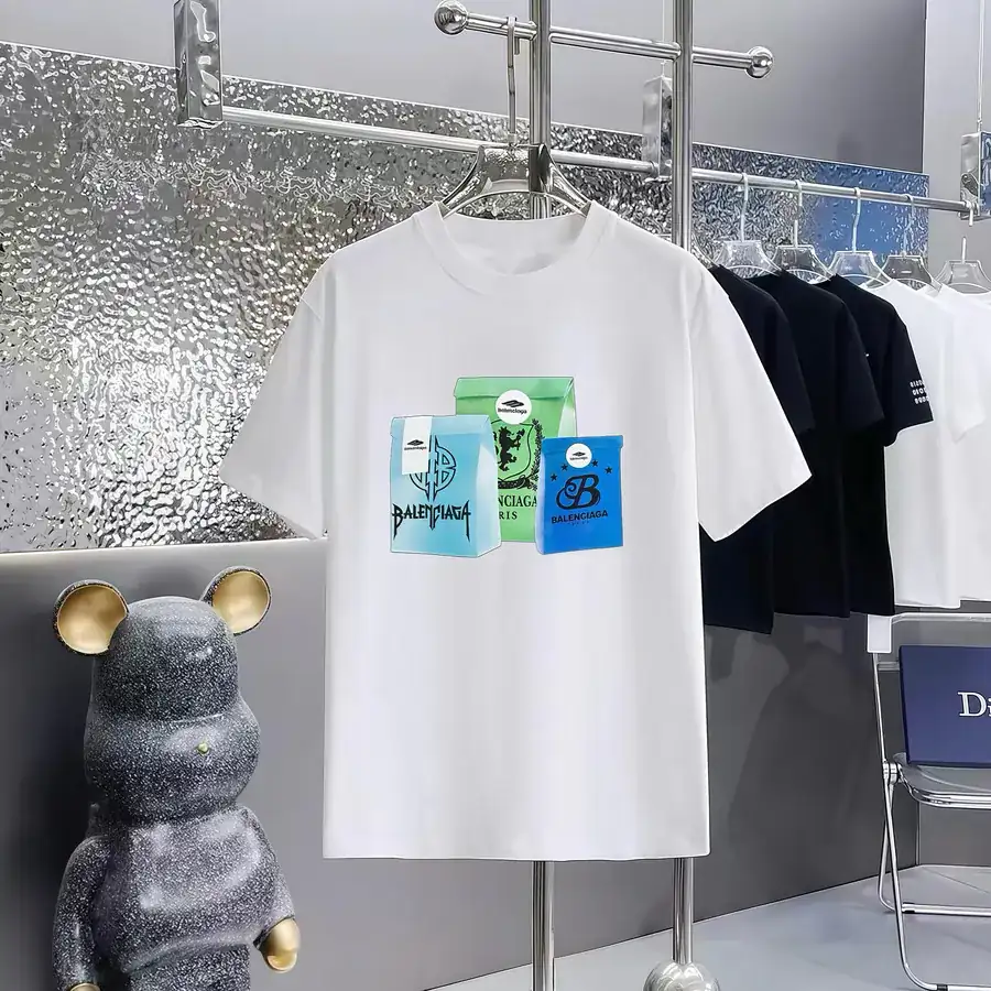 Balenciaga Parisian Print Round Neck Short Sleeve T Shirt