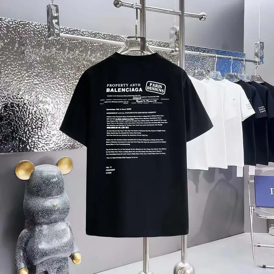 Balenciaga Paris Print Round Neck Short Sleeve T Shirt