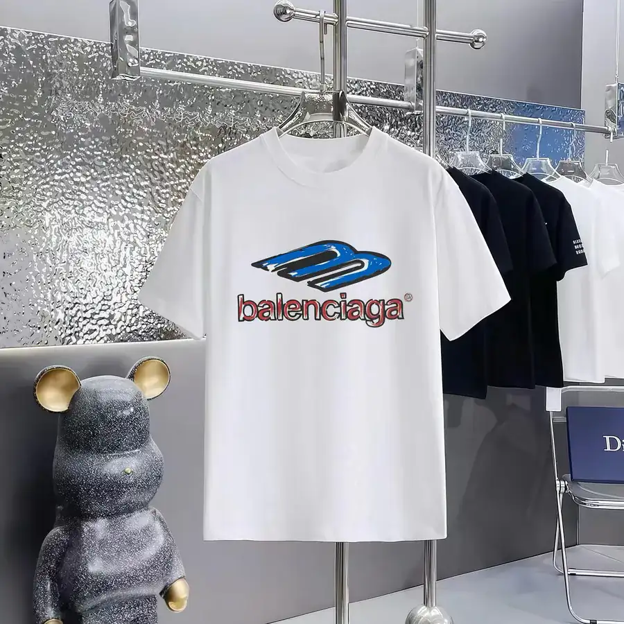 Balenciaga Parisian Print Round Neck Short Sleeve T Shirt