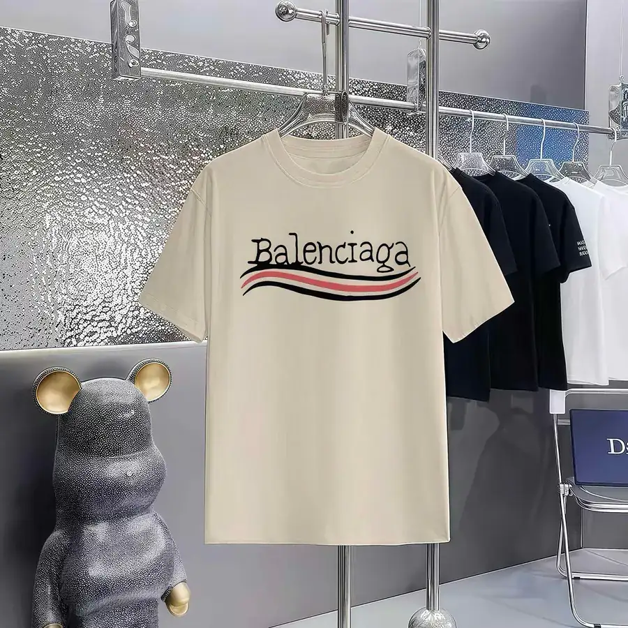 Balenciaga Paris Print Round Neck Short Sleeve T Shirt
