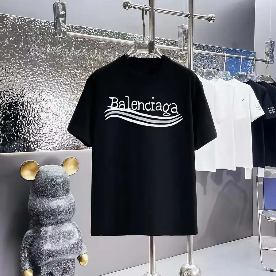 Balenciaga Parisian Print Round Neck Short Sleeve T Shirt
