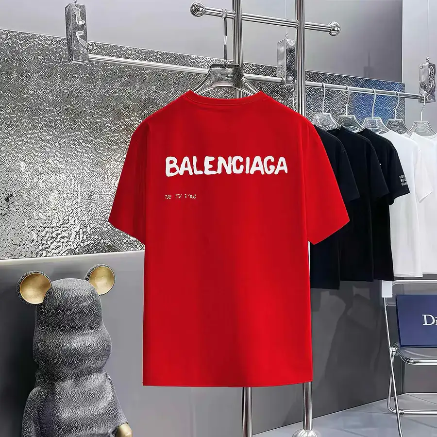 Balenciaga Paris Print Round Neck Short Sleeve T Shirt