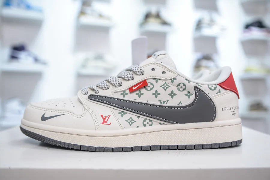 TS x Air x Louis Vuitton 1 Low Collaboration White, Gray, Red