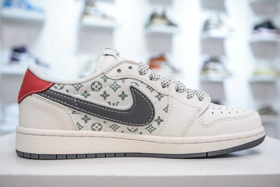 TS x Air x Louis Vuitton 1 Low Collaboration White, Gray, Red