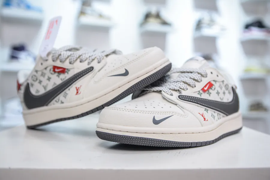 TS x Air x Louis Vuitton 1 Low Collaboration White, Gray, Red