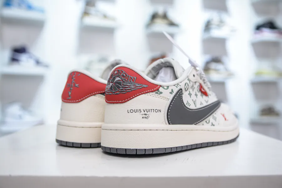 TS x Air x Louis Vuitton 1 Low Collaboration White, Gray, Red
