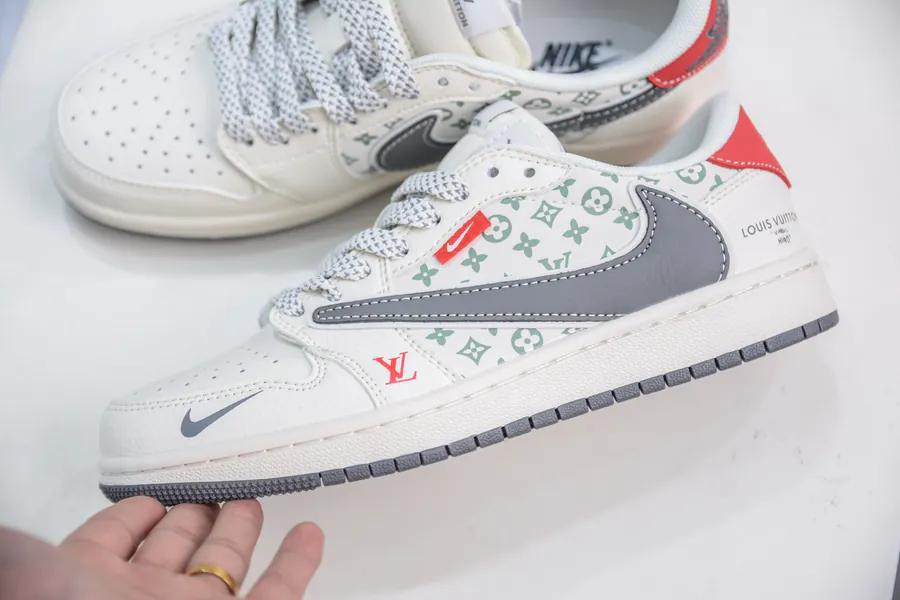 TS x Air x Louis Vuitton 1 Low Collaboration White, Gray, Red