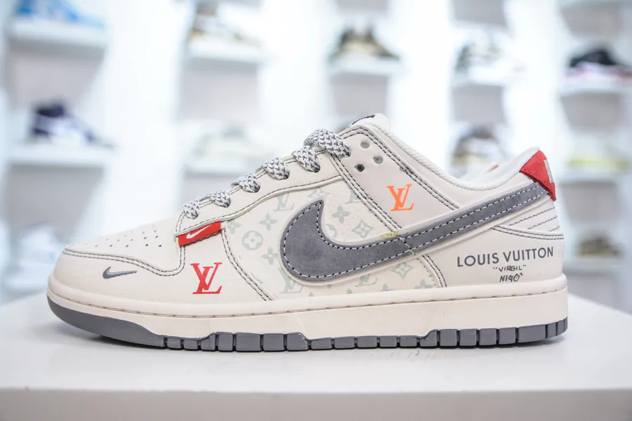 SB Dunk Low x Louis Vuitton Collaboration White Grey Red