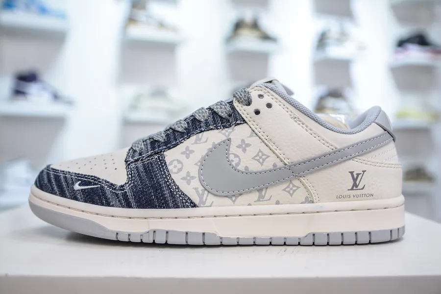 SB Dunk Low x Louis Vuitton Collaboration Denim Blue Grey