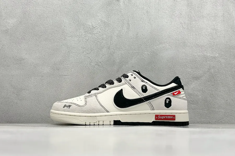 Nike SB Dunk Low x BAPE White Black Double Swoosh