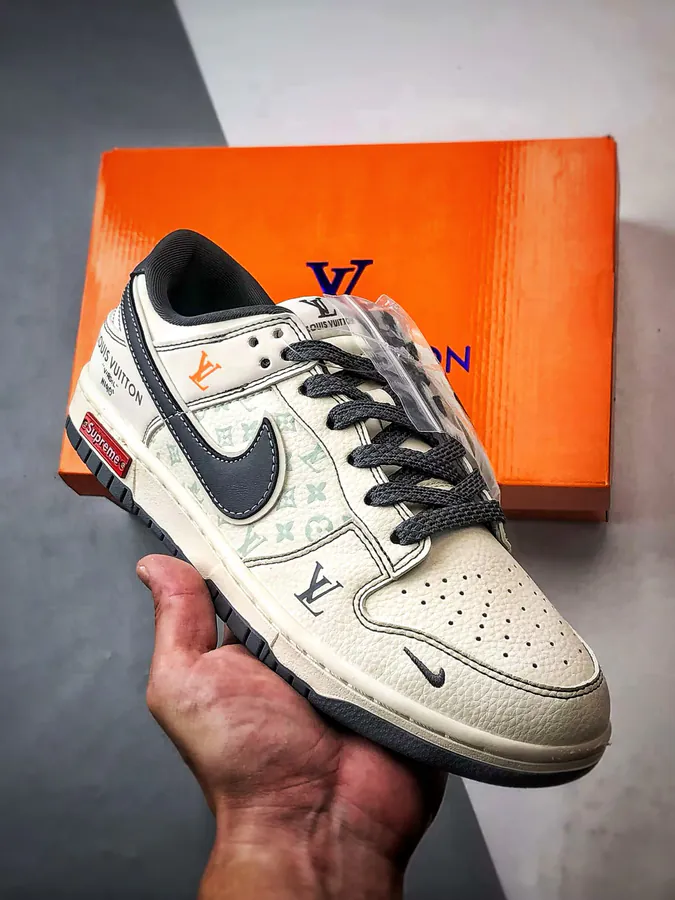 LV Print White Grey Suede Dunk Low Retro