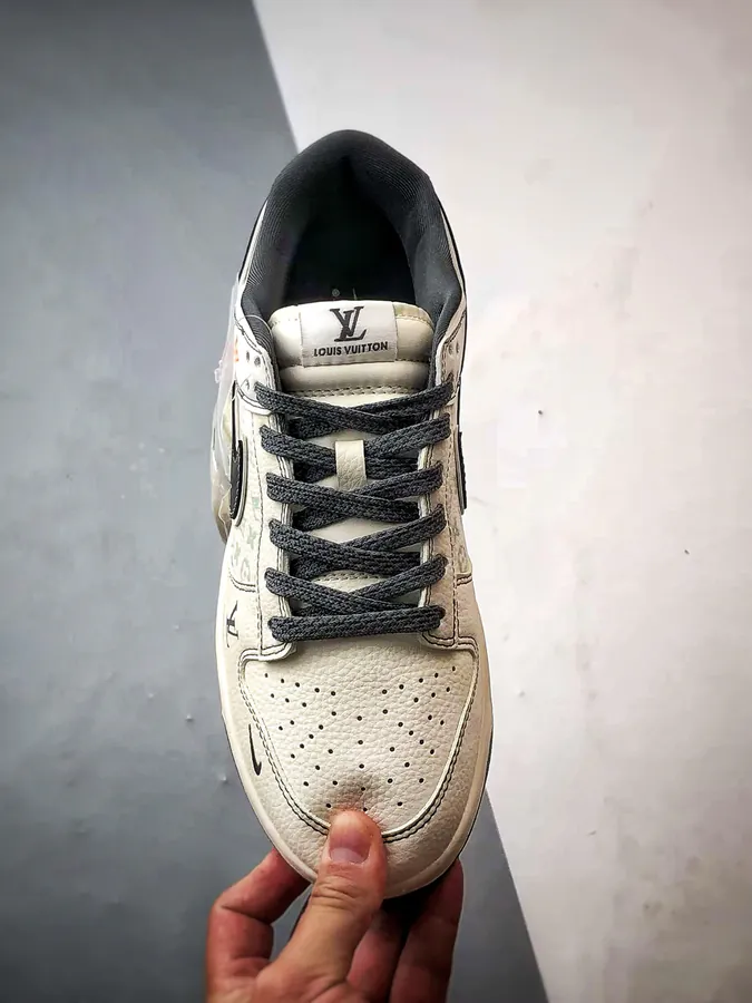 LV Print White Grey Suede Dunk Low Retro