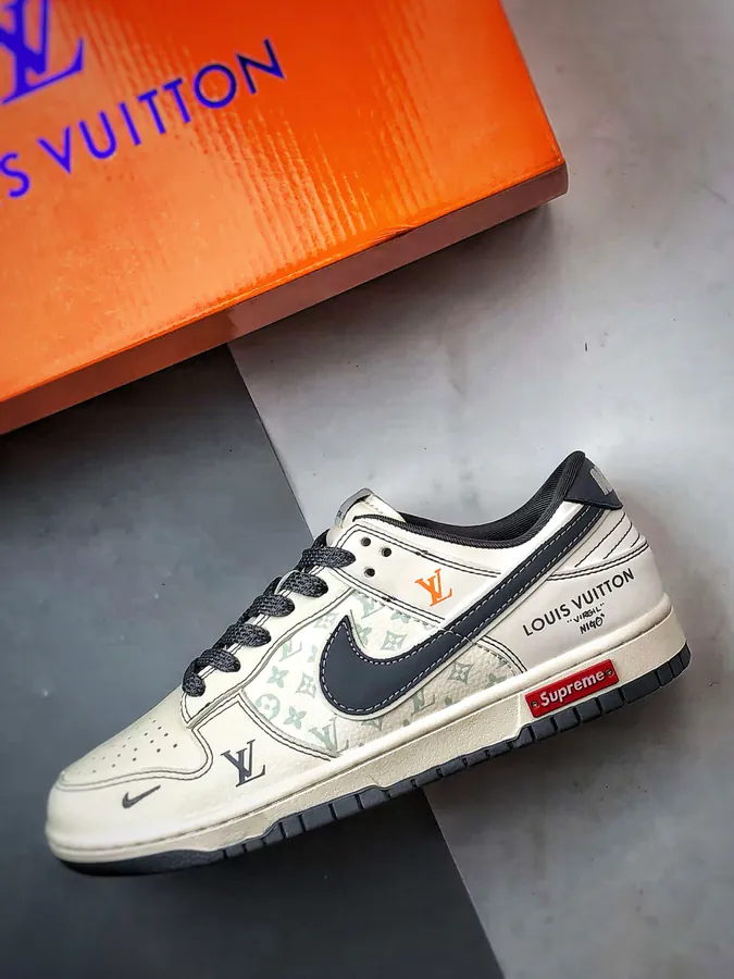 LV Print White Grey Suede Dunk Low Retro